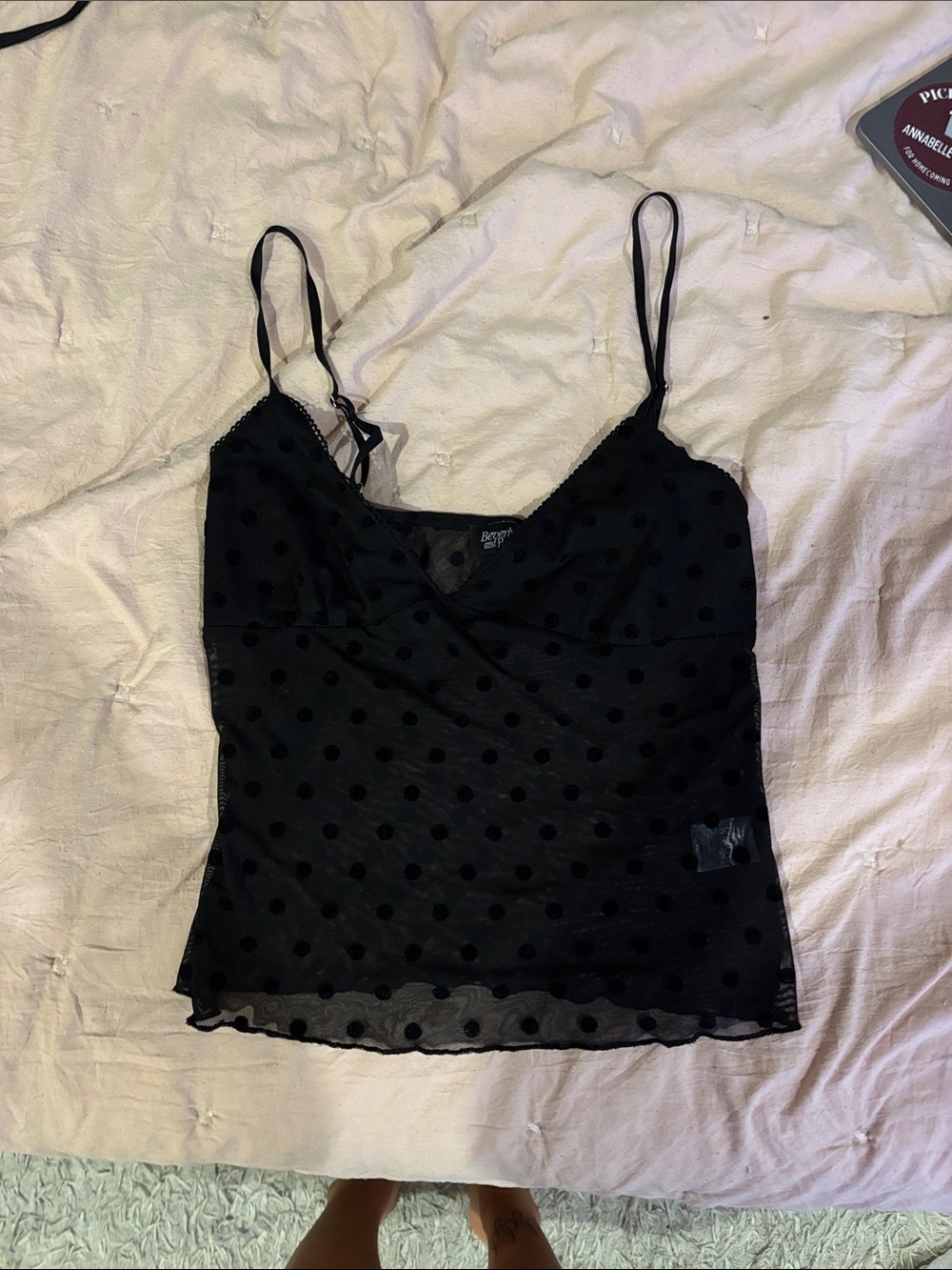PacSun Black Polka Dot Mesh Cami